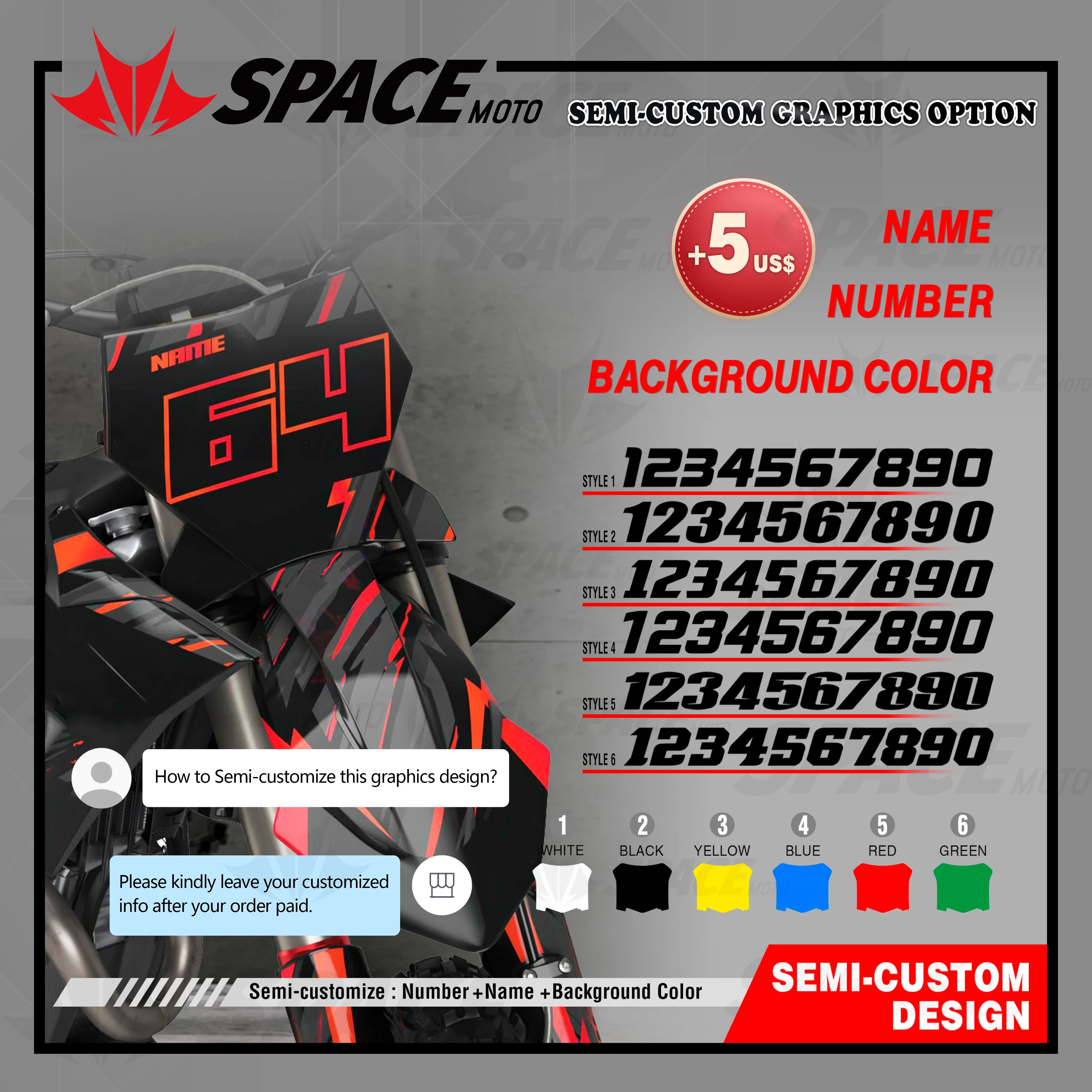 Espaço MOTO Decalques gráficos completos, fundo adesivos, Custom Number Name, apto para KTM, EXC, 125, 200, 250, 300, 350, 450, 500, 2012, 2013