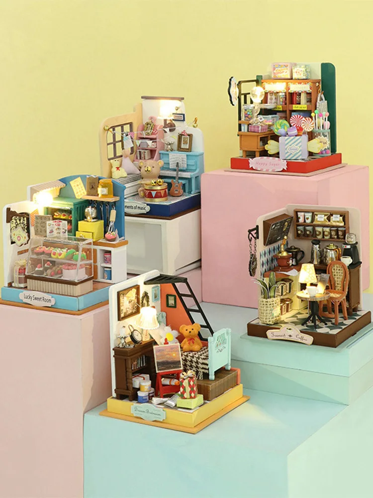 בית קטן diy מיניאטורי בעבודת יד מיני בית הרכבה פאזל יצירתי מודל שולחן חול הבית