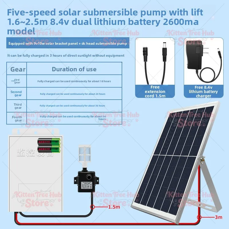 Solar Power Storage Fountain Pump, Silent Large Flow Submersible Water Pump