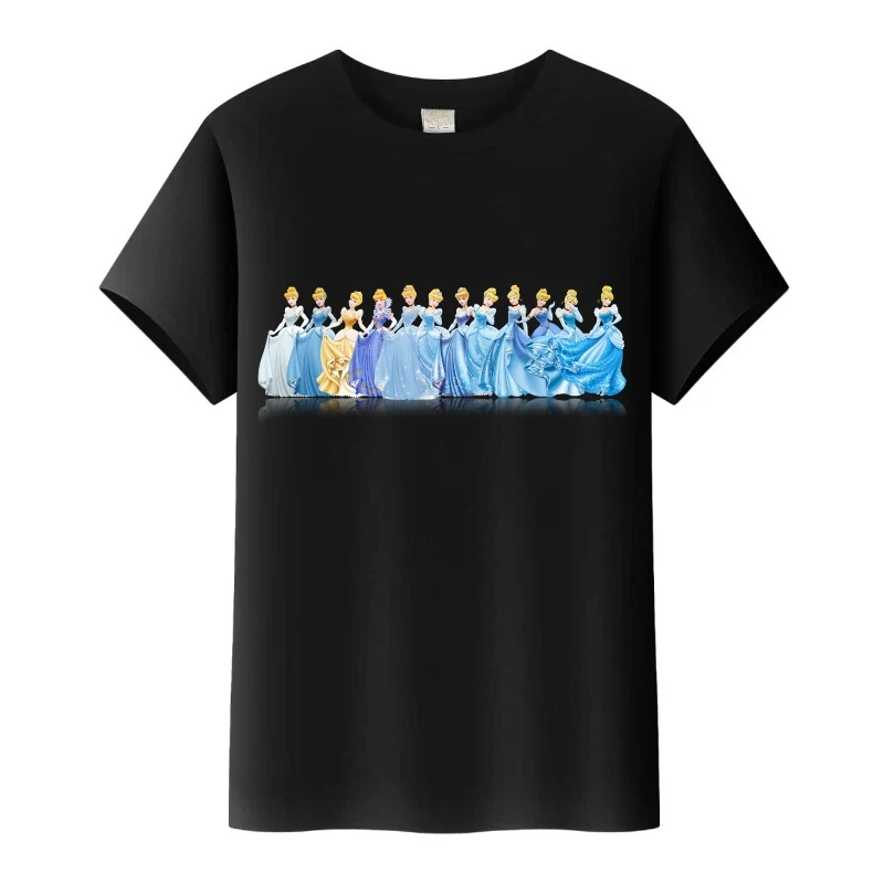 

Модные футболки принцессы Золушки Диснея с графикой для друзей, женские уличные топы, свободная футболка, семейная блузка для девочек, детская футболка