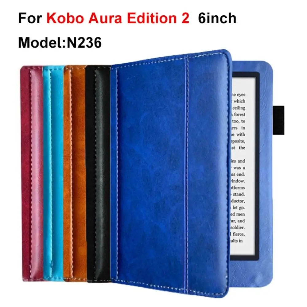 Auto Sleep/Wake 6 inch E-Reader Case Anti-fall Shockproof N236 Folio Cover Microfiber Lining Leather for Kobo Aura Edition 2