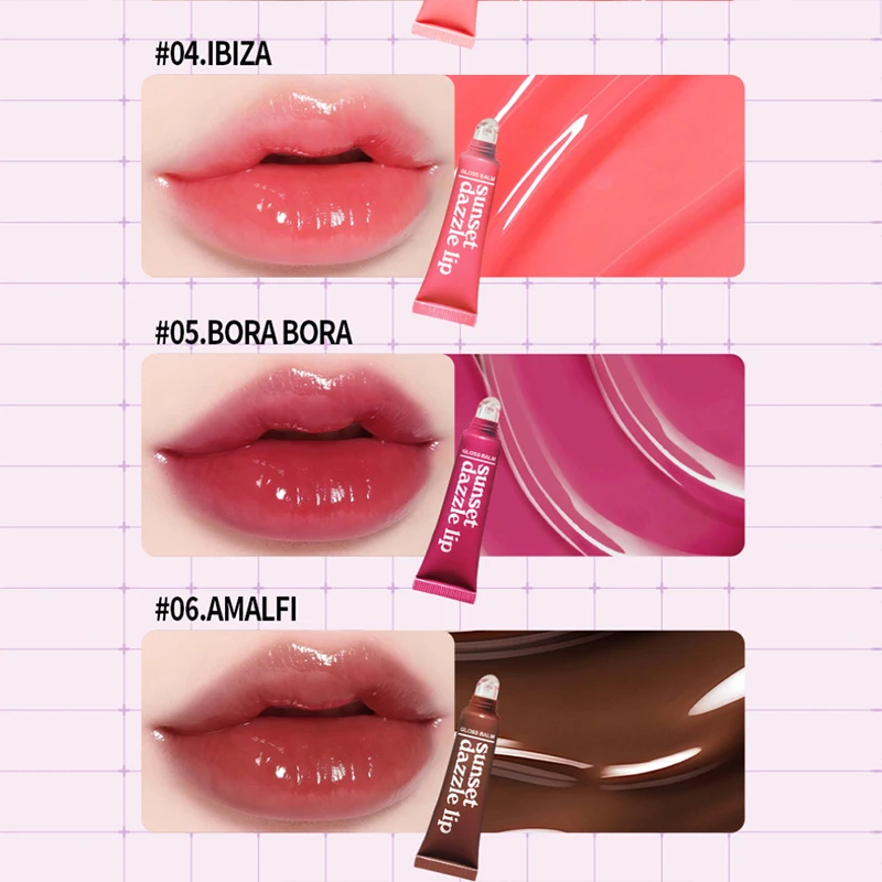 サンセットダズルリップグロスバーム、ジューシーミラーウォーターグローリップスティック、保湿栄養透明感のある輝き持続リップメイクアップオイル