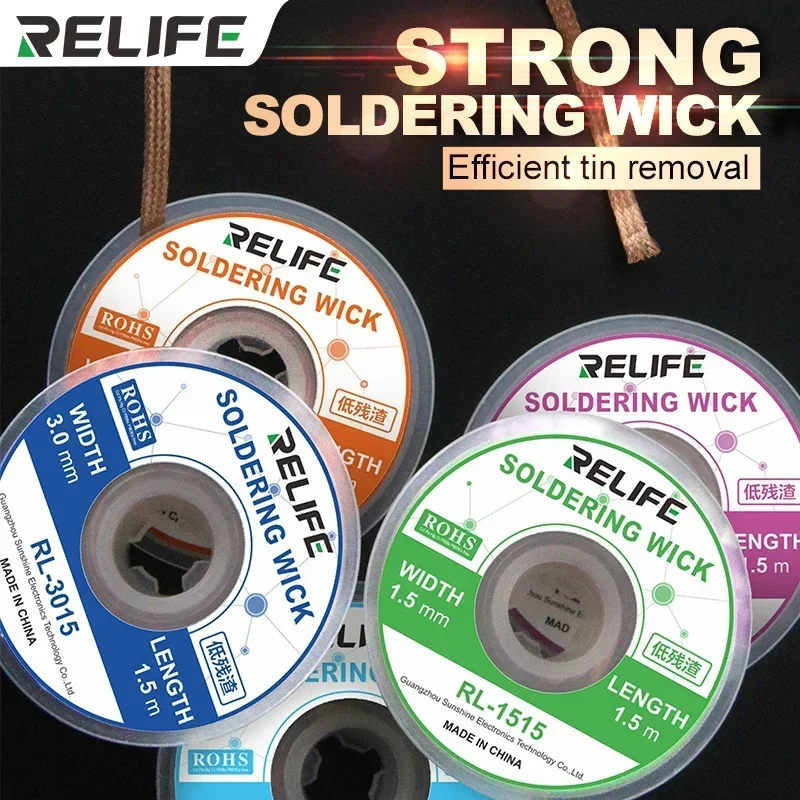 RELIFE RL-1515 Solder Wire 1.5-3.5mm Desoldering Wire Braid Welding Solder Remover Wick Wire Lead Cord Flux BGA Repair Tools