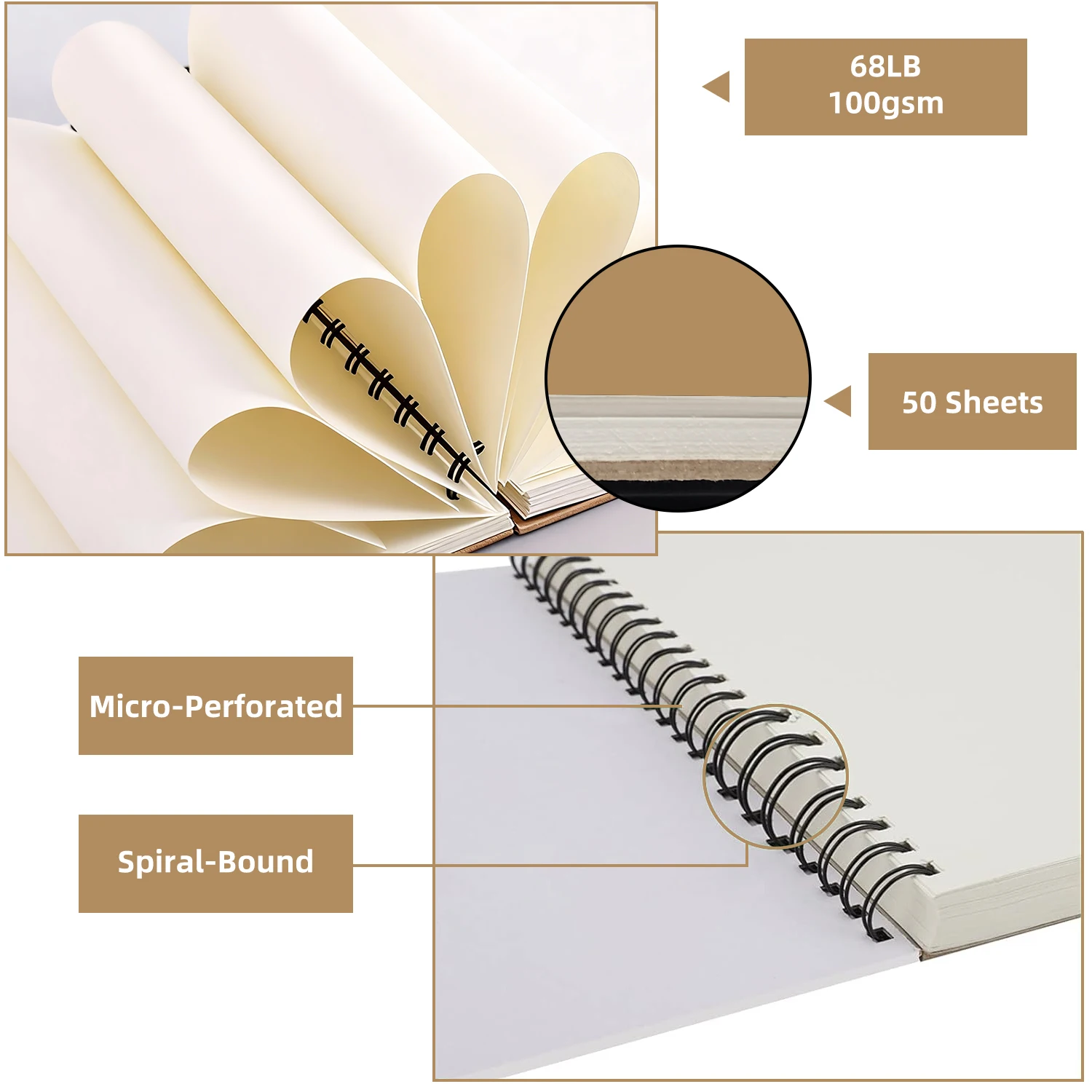9' X 12' Skizzenbuch, Skizzenbuch mit Spiralbindung, 68lb/100gsm Zeichenpapier & Skizzenpapier, 1er-Pack Skizzenblöcke zum Zeichnen usw. – Detail 7