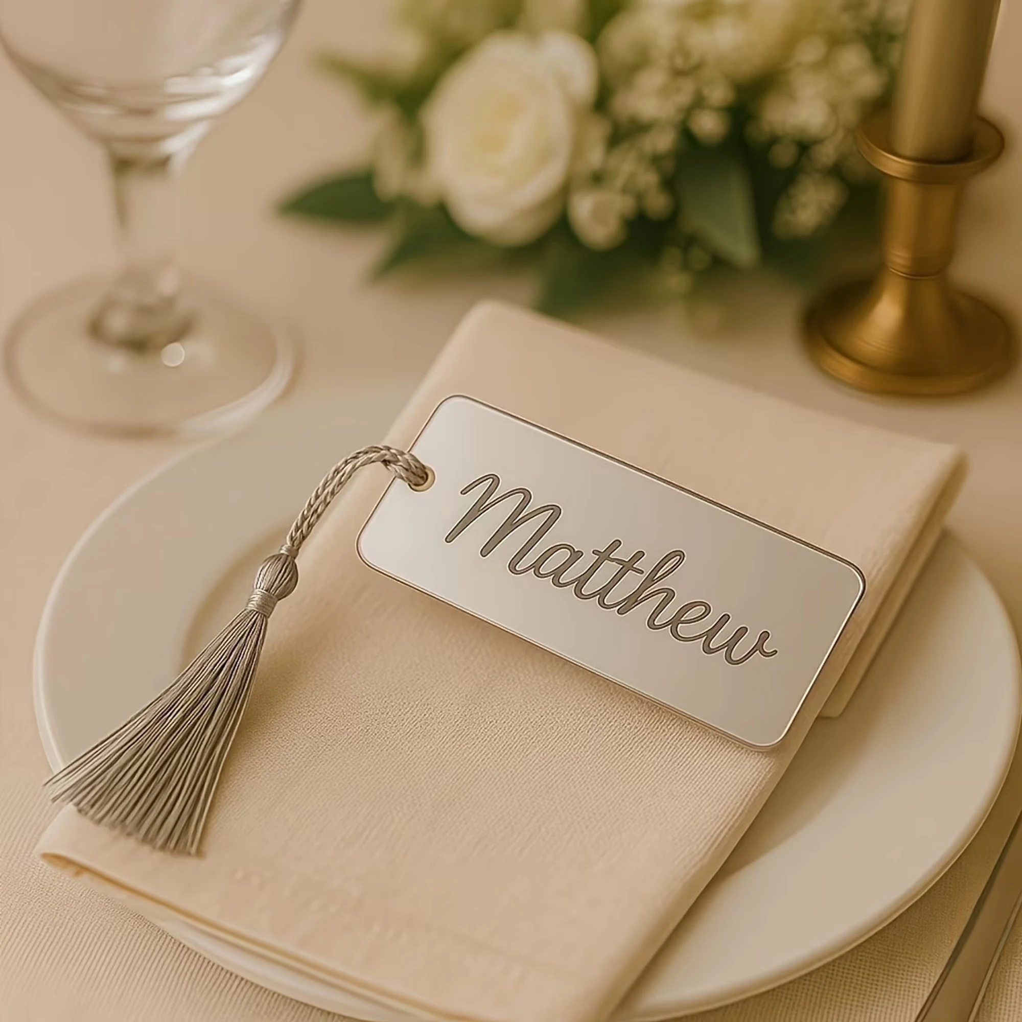 Personalized Gold and Silver Acrylic Party Tags with Tassels
