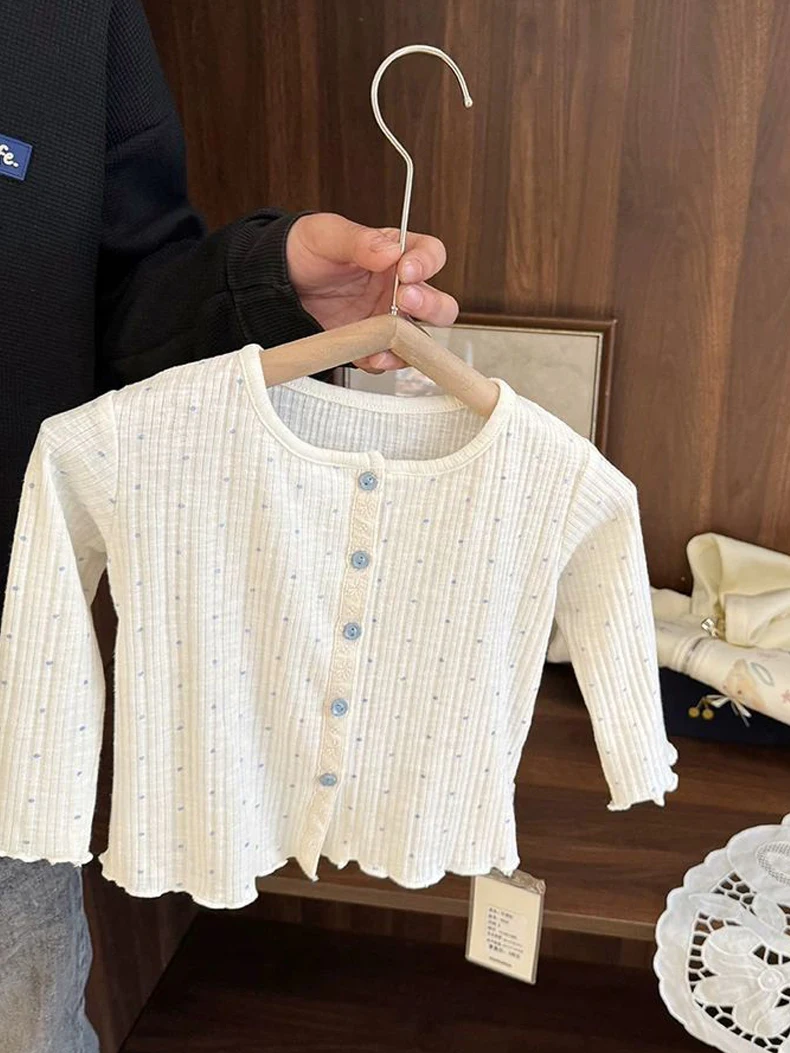 Korean Children's Knitted Sunscreen Coat 2025 New Summer Baby Girl Cardigan Top Polka Dot Air Conditioning Thin Jackets