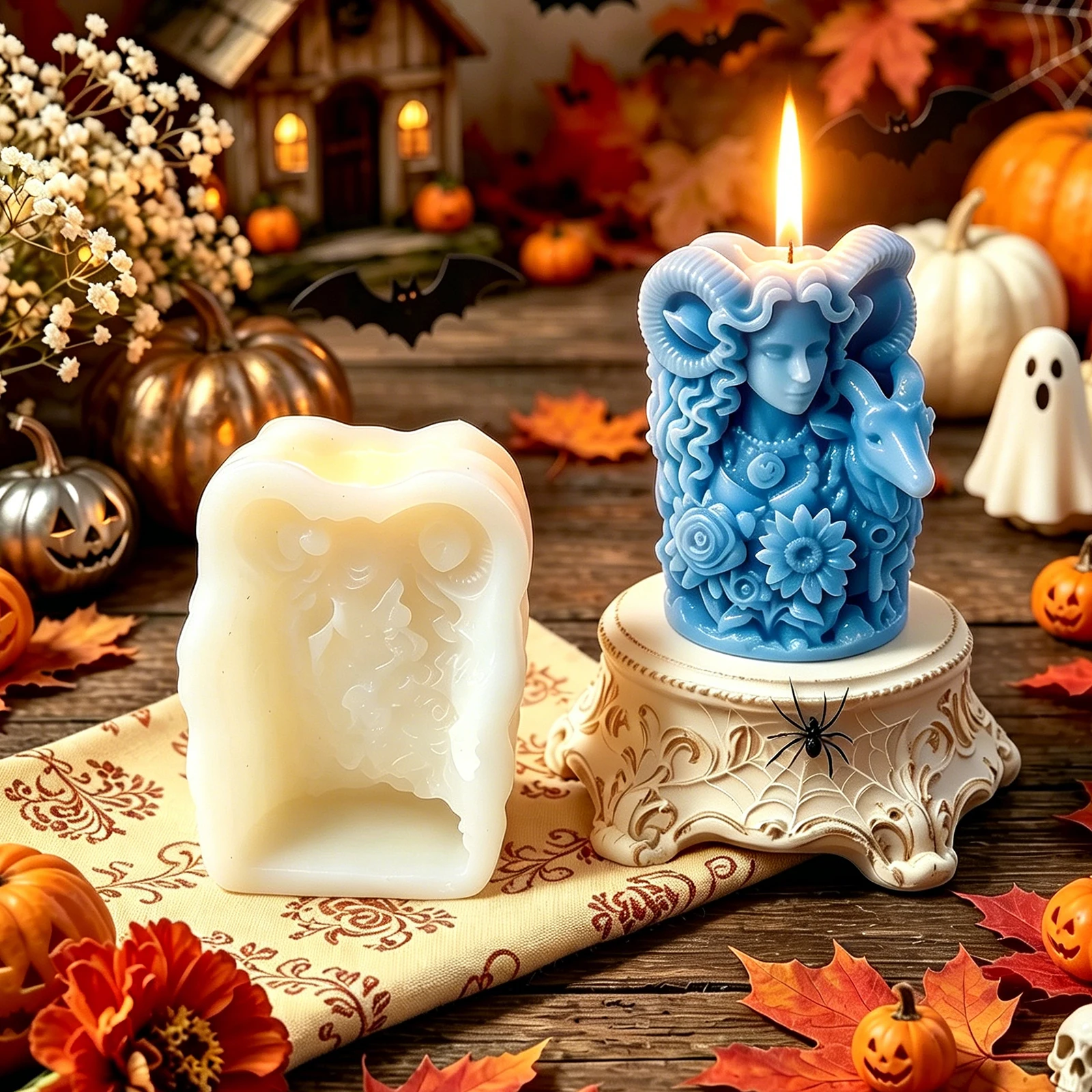 Halloween Horn Goddess Silicone Candle Mold 3D Incense Candle Gypsum Resin Mold DIY Handmade Materials
