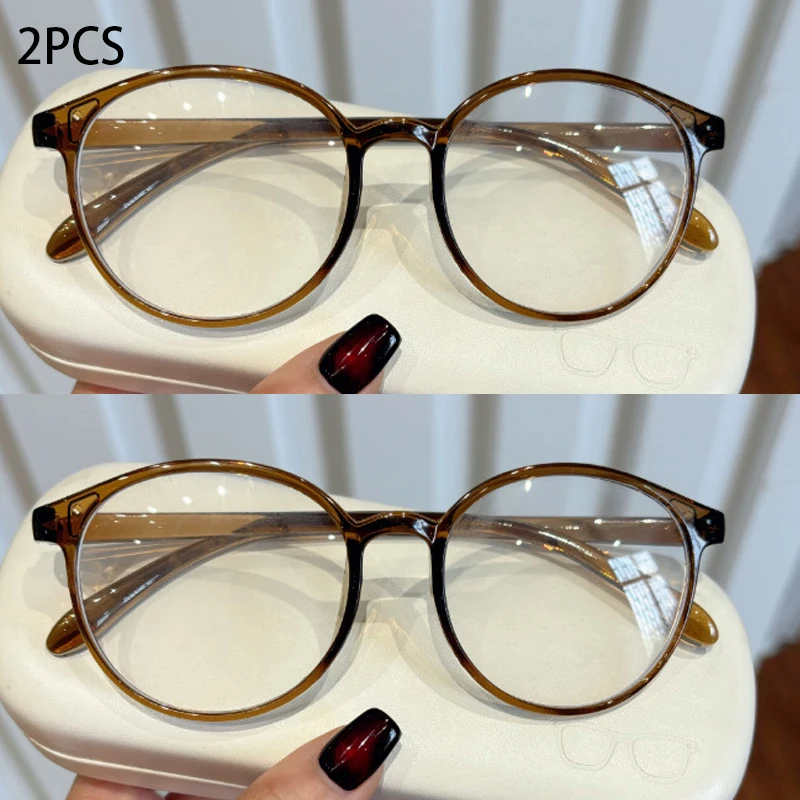 

2PCS Fashion Round Glasses Anti-Blue Light Reading Glasses Women Sports Ultra-Light Presbyopia Eyeglasses Diopter +100 To +400