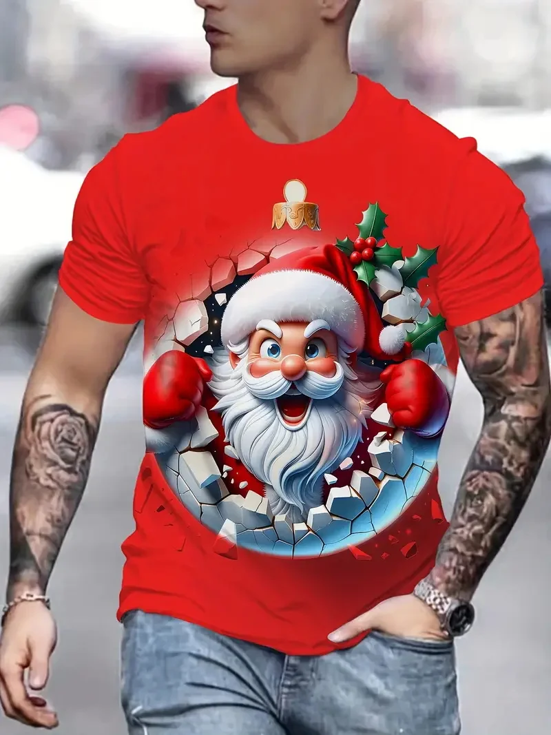 

2026 Christmas Men's T-shirt Humorous Santa Claus Pattern Tshirts Clothes Men's And Women's Round Neck Christmas T Shirts