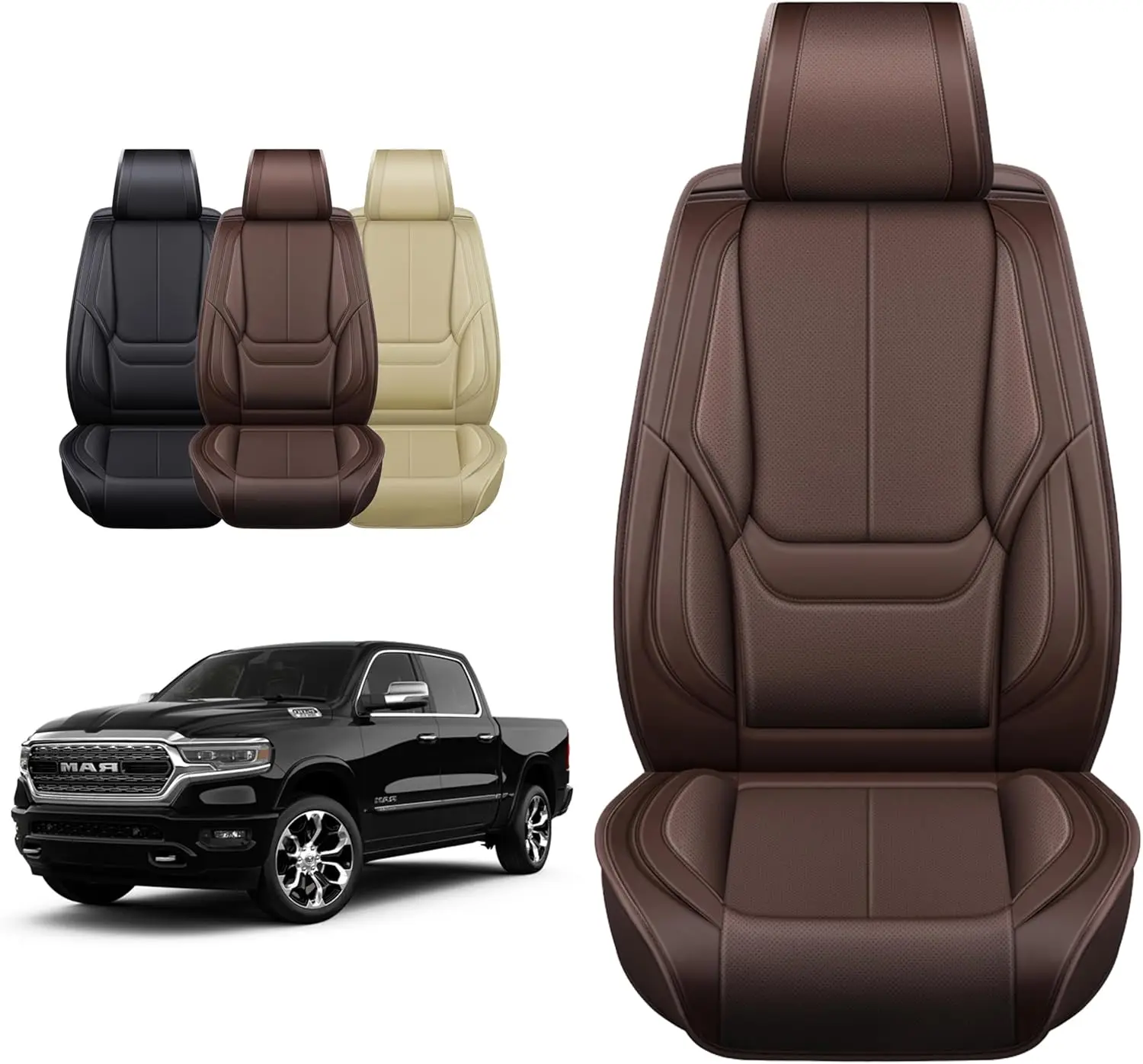 

Custom Fit Seat Covers for 2009-2025 Ram 1500/2500/3500 Crew/Double/Super/Extended Cab, Faux Leather Seat Protector (Front Pair,