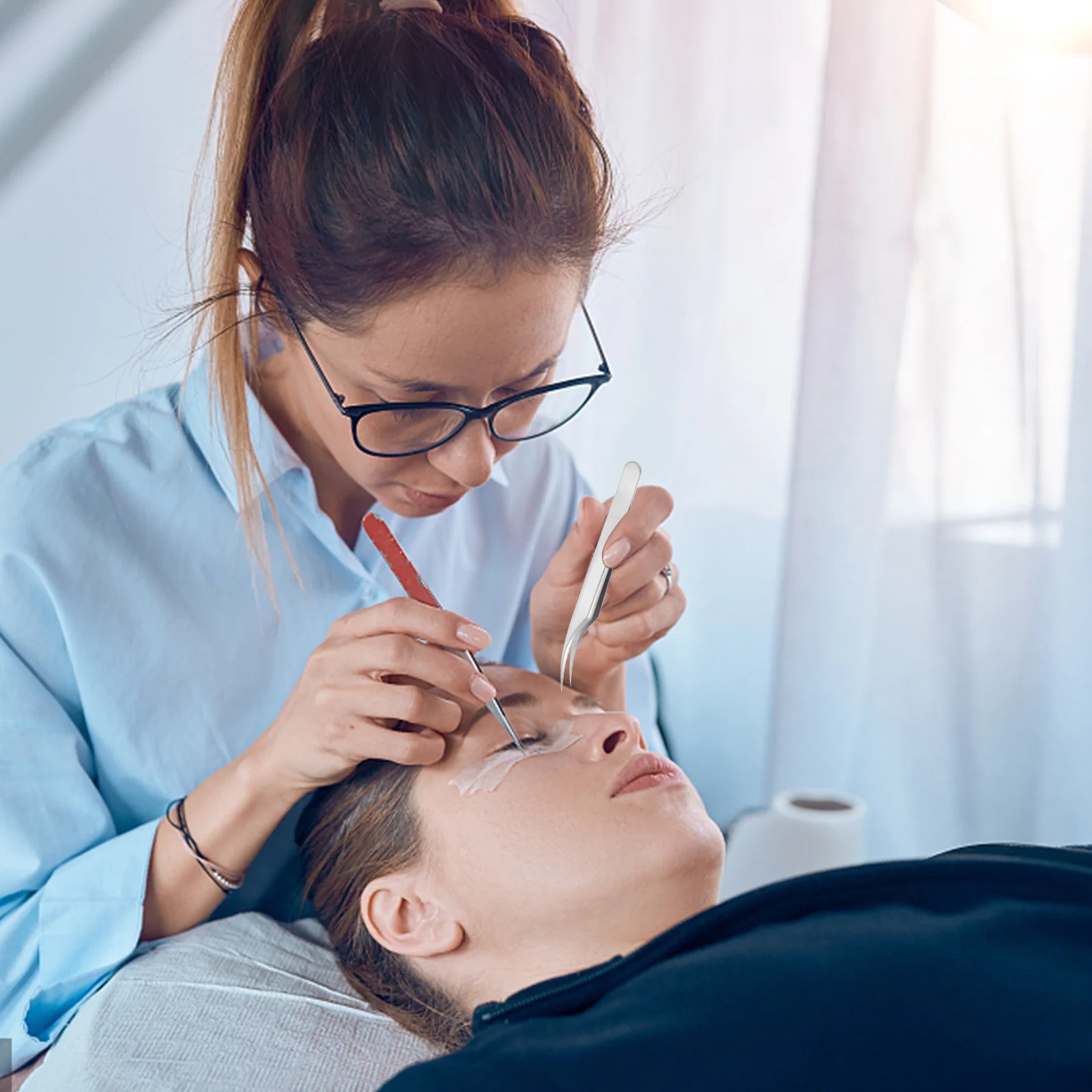 

2Pcs Eyelash Tweezer Set Professional Elbow Shape Stainless Steel False Lash Applicator Lightweight Travel-Friendly Makeup