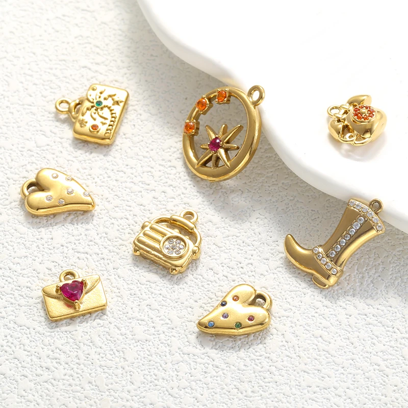 Waterproof Heart/Sun/Envelope/CZ Women's Charm Pendants Gold-Plated Fade-Resistant Stainless Steel Jewelry DIY Accessories:FG248