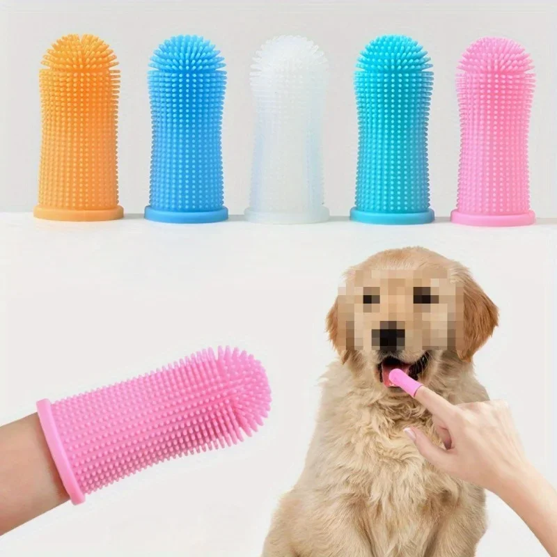 4 Stück/1 Stück Haustier-Silikon-Fingerbürste Hundezahnbürste Anti-Stein Kätzchen-Fingerbürste Finger-Zahnpflege Zahnfleischpflege – Detail 1