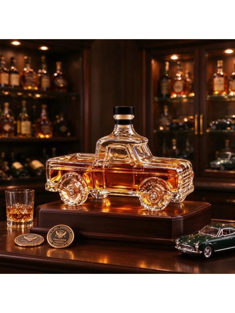 Stylowy, klasyczny dekanter w kształcie pickupa, butelka na whisky lub inne alkohole, kreatywny pojemnik na wino w kształcie samochodu, idealny jako dekoracja do baru lub domu, świetny pomysł na — 2