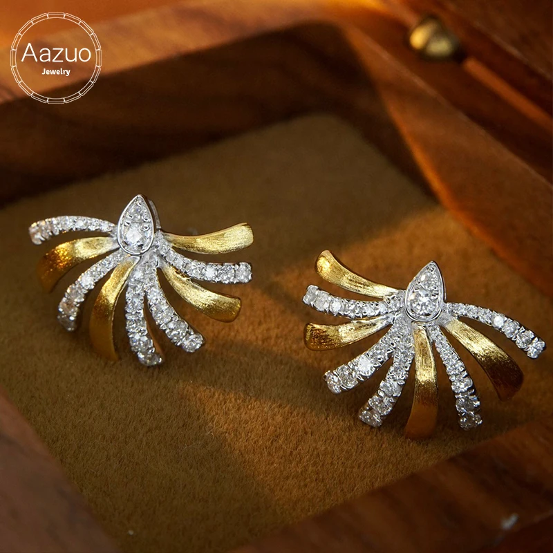 Aazuo AU750 Luxury Jewelry 18K Yellow Gold Natrual Diamonds 0.46ct Birthday Gift Idears Stud Earrings For Women Senior Banquet