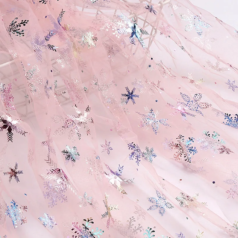 เกล็ดหิมะที่มีสีสันผ้าตาข่ายทองฟอยล์ผ้าพันคอชุดเจ้าหญิง Cape เสื้อผ้าเด็ก DIY เย็บผ้าปาร์ตี้ตกแต่งพื้นหลัง