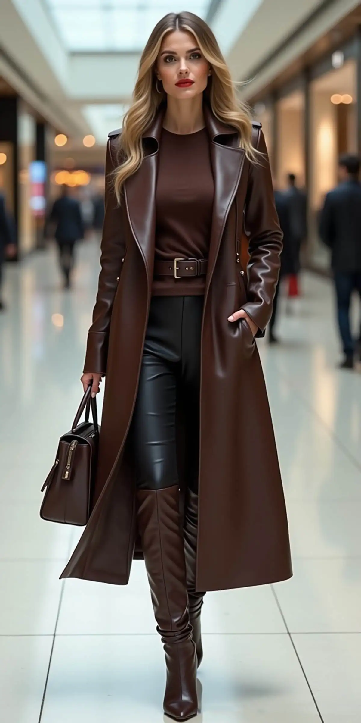 Fashion Brown Women Long Blazer Dress Leather Street Pow Girls Banquet Wear Birthday Party Prom Evening Custom Made One Piece