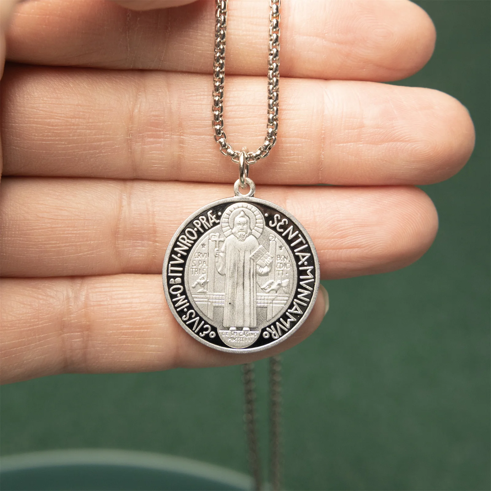925 Sterling Silver Saint Benedict Medal Exorcism Pendant Necklace for Men and Women San Benito Catholic Religious Jewelry