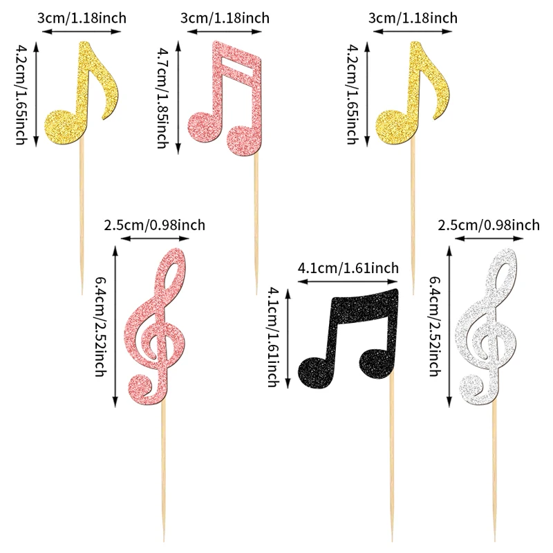 YOMDID 24 Stück glitzernde Musiknoten-Kuchenaufsätze, Bambus-Cupcake-Topper, Cupcake-Picks mit Musik-Thema für Rock-Konzerte, Partyzubehör – Detail 4