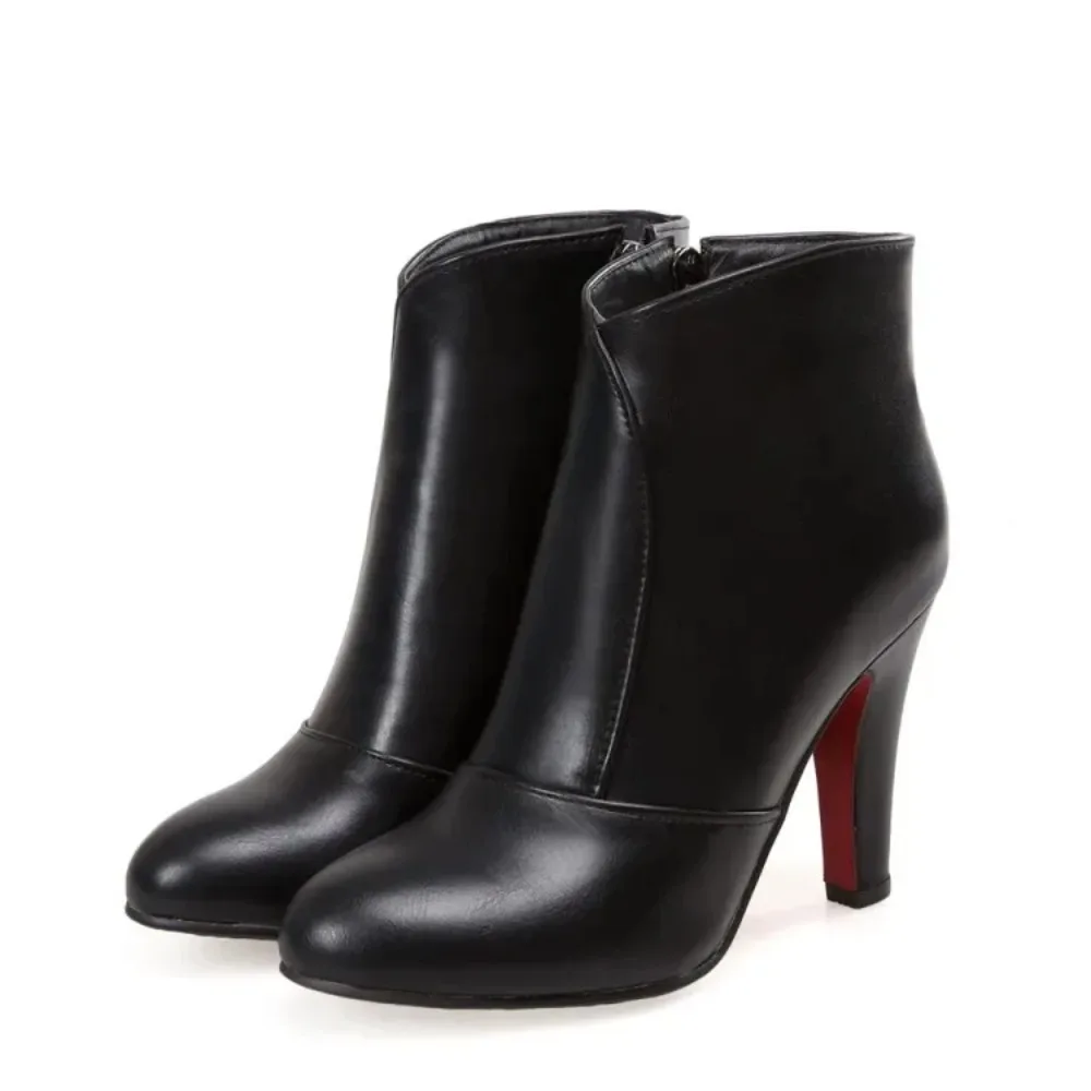 Botas De Mujer Round Toe Ankle Boots Women Simple Fashion Black High Heels Party Wedding Short Boots Biggest Size 52 53 54 622-5 view 4