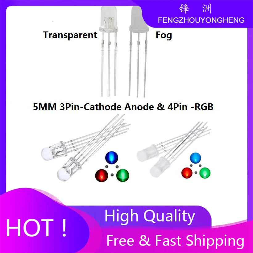 20PCS Red+Green Light Emitting Diode Common Anode Cathode 3pin 3P Positive Negative Transparent / Fog Type RGB Blue F5 5mm LED