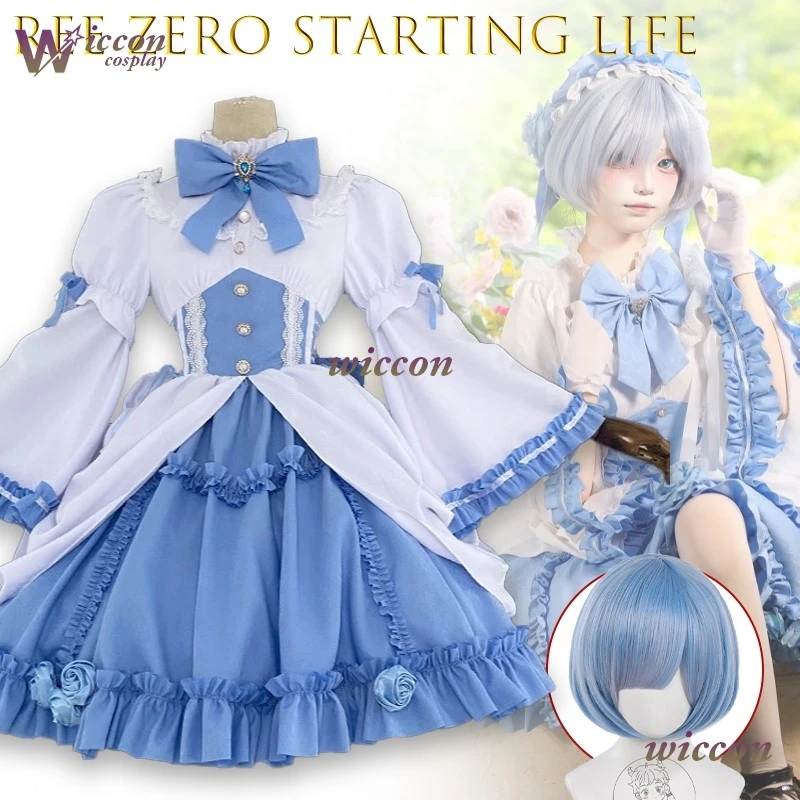 

REeZeo Начало жизни в другом мире Rem Косплей Костюм Сине-белое готическое платье для женщин Высокое качество Сексуальный дизайн Лолита