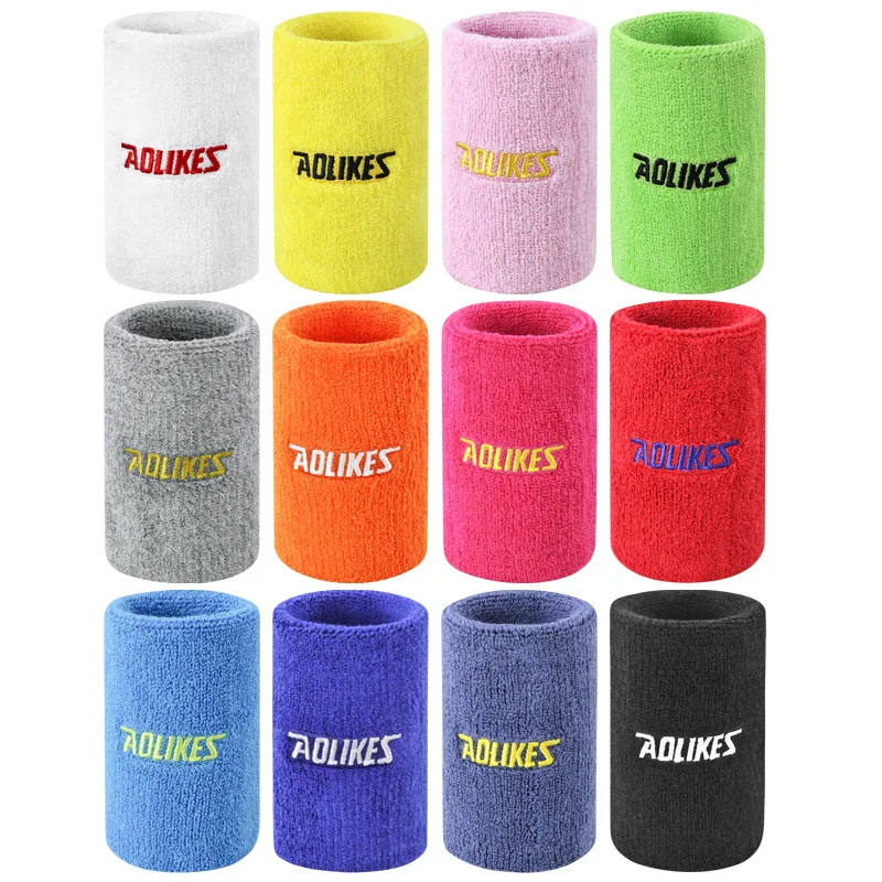 1Pair 4.3×3.1 Inch Cotton Tennis Wristband Sport Running Gym Yoga Wrist Sweat Band Fitness Volleyball Basketball Wrist Cuff Wrap