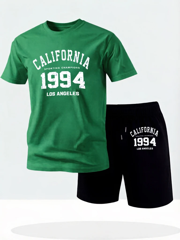 

Califirnia Letter 1994 Pattern Casual Classic Cotton Short Of Male 2Pc Set Simple All-Match Sportswear Jogging Summer Sportpants