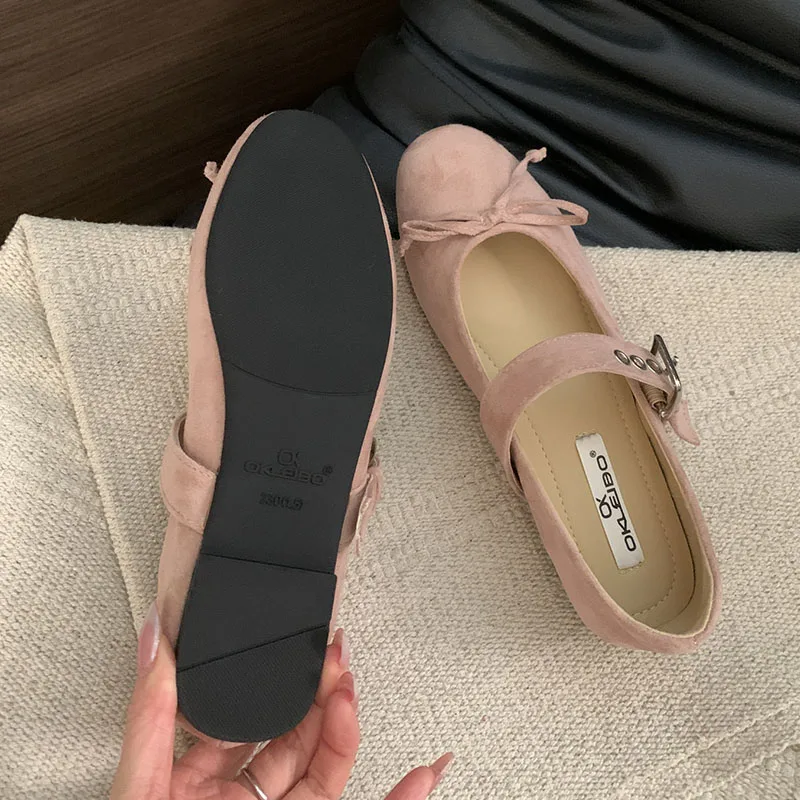 Fashion Round Toe Ladies Flats Mary Janes Shoes Female Butterfly-Knot Shallow Footwear Buckle Strap Women Ballet Flats Shoes