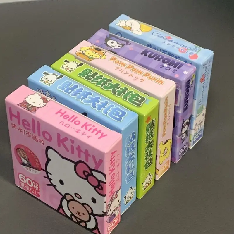 

60pcs/ Box Cartoon Sticker Hello Kitty Melody Kuromi Kt Cat Tent Diy Stickers Decorations For Scrapbooking Label Diary