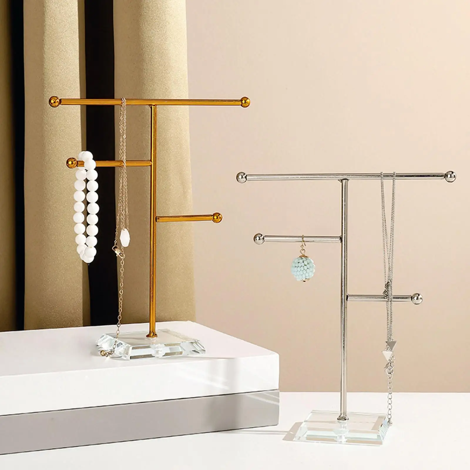 Metal Earring Display Stand T-shaped Earrings Ring Necklace Jewelry Organizer T-bar Watch Showing Shelf Jewelry Holder Rack