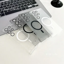 Magsafe Clear Frameless Phone Case, Ultra Slim, Carregamento Sem Fio, Capa Magnética Sem Fronteiras, Samsung S24 Plus, S22, S23