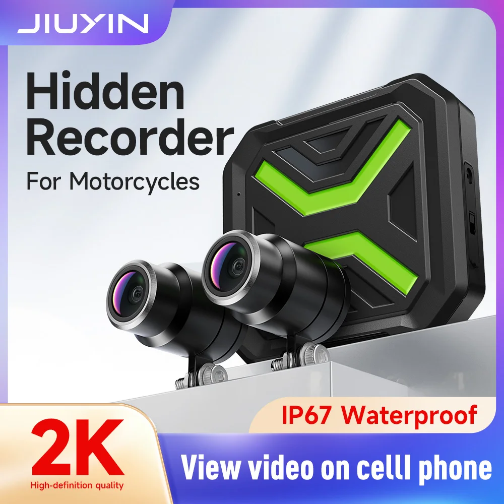 JIUYIN Motorrad-DVR Dual 2K WiFi Vorder- & Rückkamera Wasserdichter Rekorder Motorrad-Dashcam Motorrad-Blackbox Doppellinse