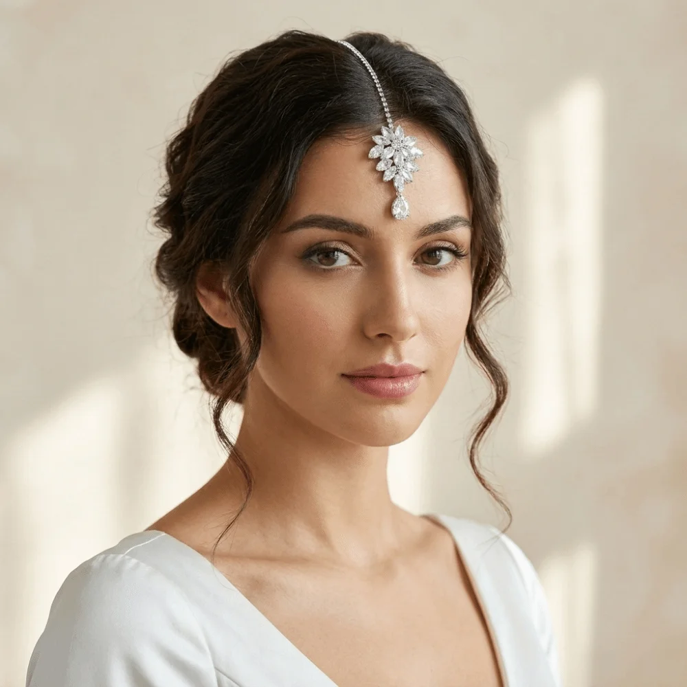Elegant Water Drop Rhinestone Head Chain Bohemian Eyebrow Pendant Forehead Chain Jewelry Headwear Boho Headband Bride