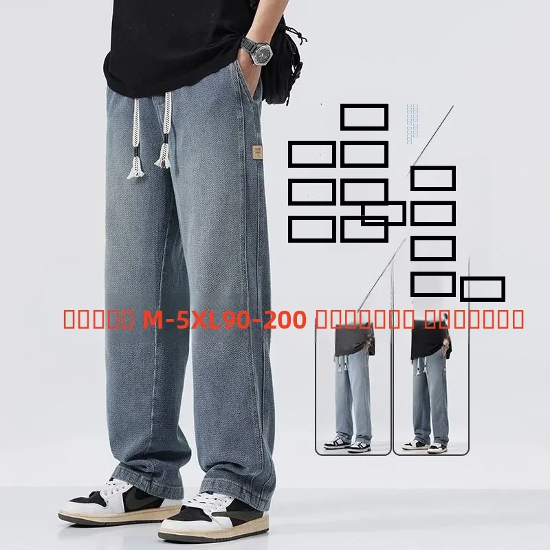 

Весенне-осенние мужские свободные джинсы со звездами, джинсовые джинсы в стиле ретро, американская рабочая одежда с эластичной резинкой на талии, летняя тонкая хлопковая смесь