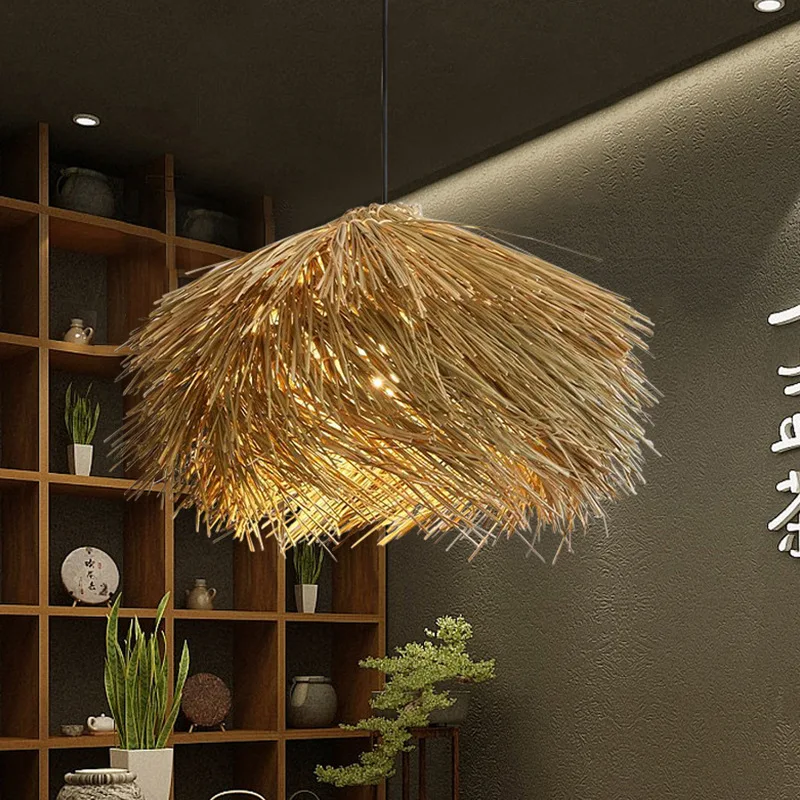 

Vintage Hat Rattan Chandelier E27 for Dining Room Kitchen Island Bar Pendant Lamp Home Decor Indoor Lighting Lusters Luminaires