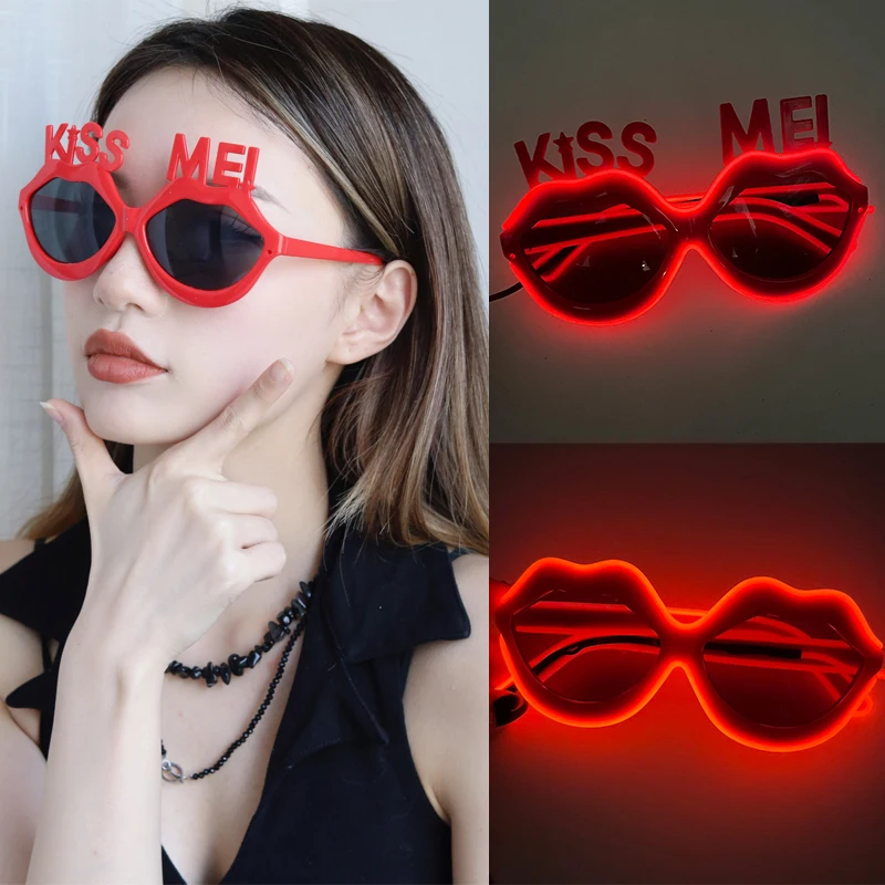 Glowing Red Lips Sunglasses Bridal Shower Night Club Girls Night Gift LED Kiss Me Red lips Y2k Glasses For Lady Girls Woman