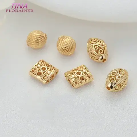 6PCS 14K 골드 컬러 도금 황동 스페이서 비즈 팔찌 비즈 고품질 Diy 쥬얼리 액세서리