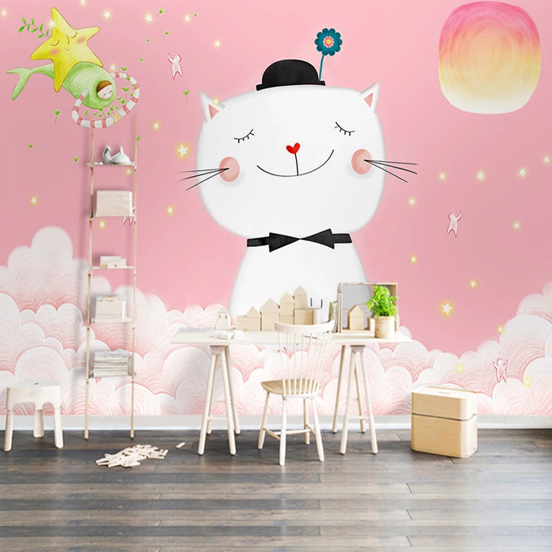 Cartoon Children's Room Wallpaper Cute Pink Girl's Room Bedroom Wallpaper Warm Princess Room Bedhead Background Wallpaper