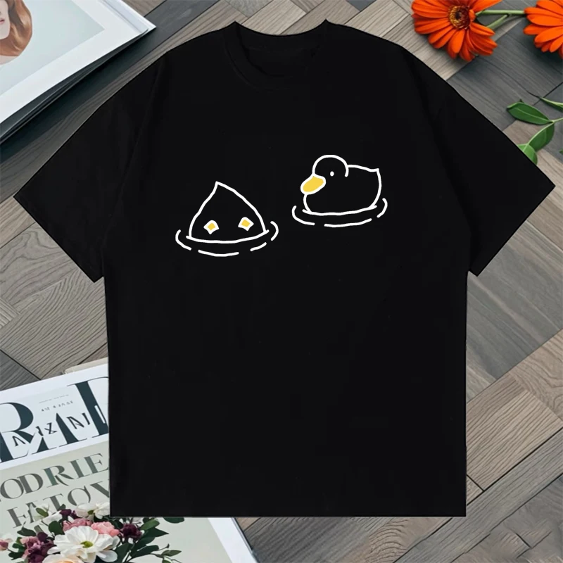 

2025 Cute Kawaii Cartoon Duck Pattern 100% Cotton Fashion Y2K Style Summer Men Women short sleeve t-shirts Crew Neck Casual Tops