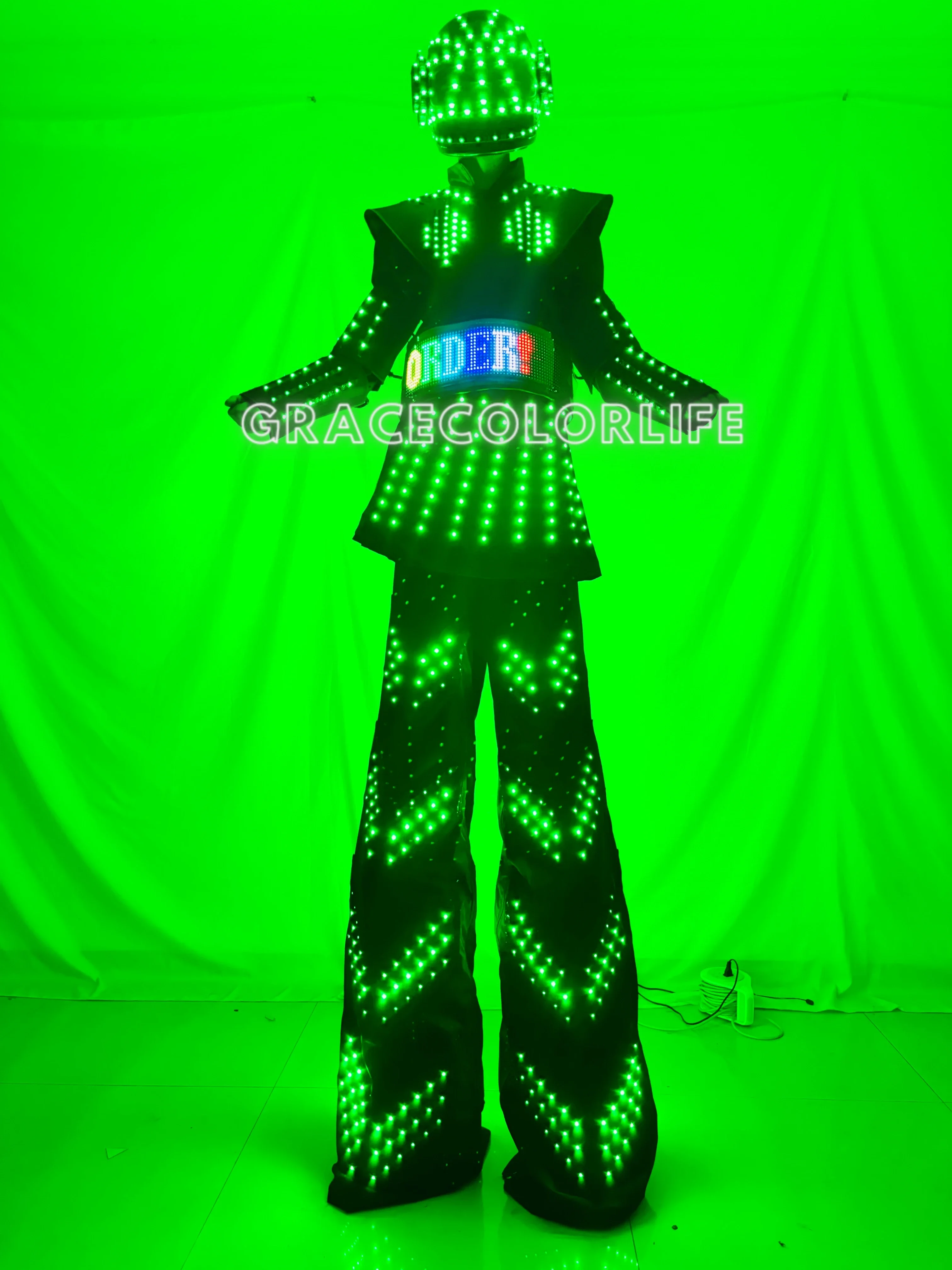 Ladies LED Stilts Walker Costume Dress Cool Girl Super Warrior Full Colors Show Performance Suit