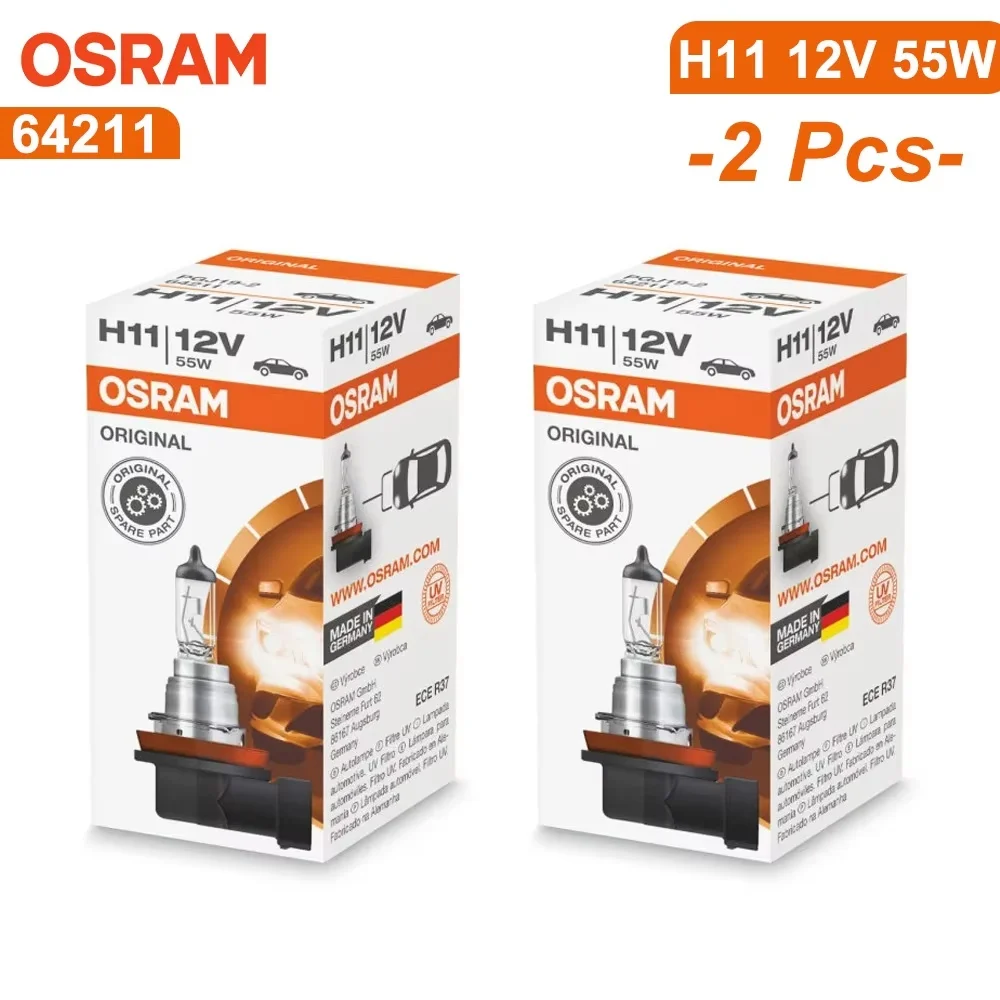 OSRAM H11 12V 55W 64211 PGJ19-2 Original Line Car Halogen Headlight Auto Bulb 3200K Standard Lamp OEM Made In Germany 1/2pcs