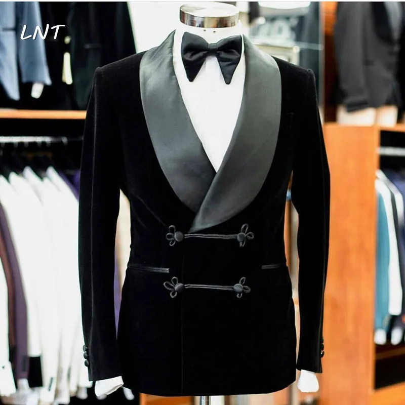 Men Black Smoking Jackets Blazer Luxury Grooms Wedding Designer Party Wear Coat