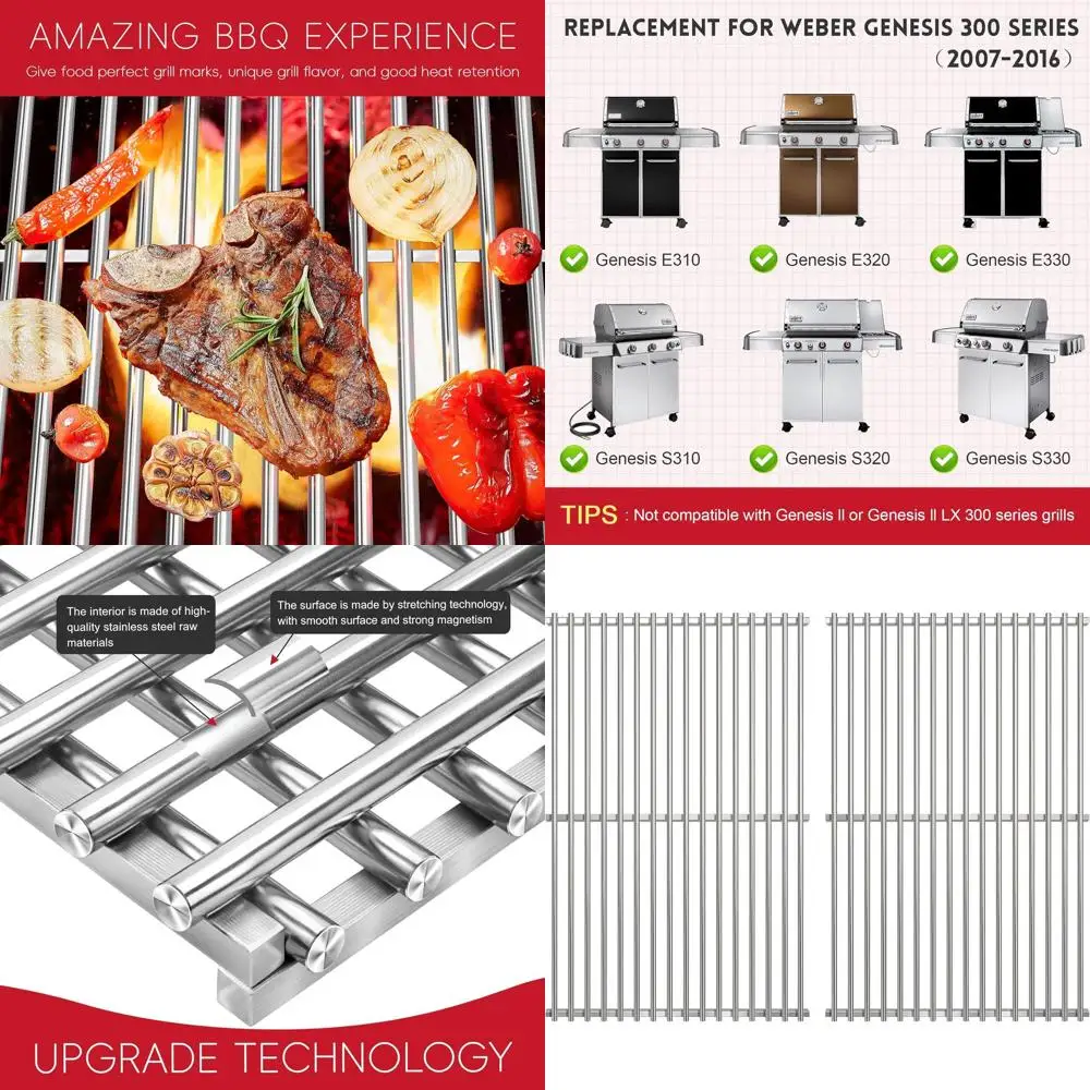 

Upgraded Stainless Steel Cooking Grates for Weber Genesis 300, Compatible with E-310/320/330, S-310/320/330, EP-310/320/330, Mod