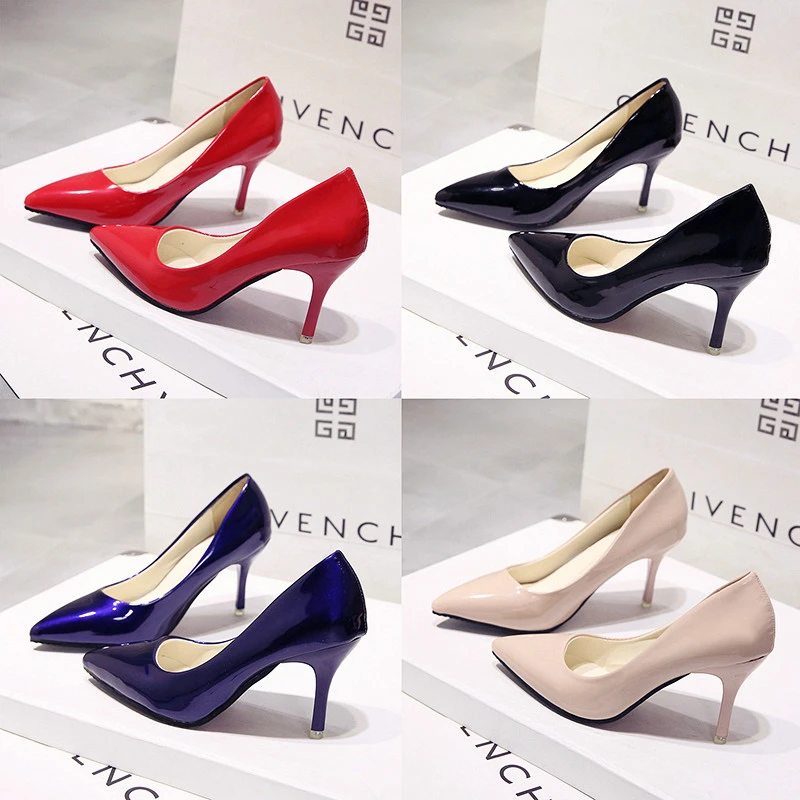 HOT Plus Size 34-40 HOT Women Shoes Pointed Toe Pumps Patent Leather Dress High Heels Boat Shoes Wedding Shoes Zapatos Mujerd