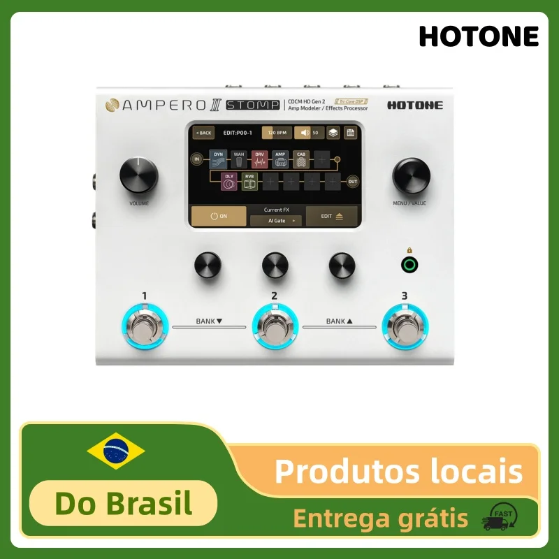 HOTONE Ampero II Stomp MP-300 Processador de Pedais Multi-Efeitos para Guitarra e Baixo, Versão em Inglês, Suporta NAM A