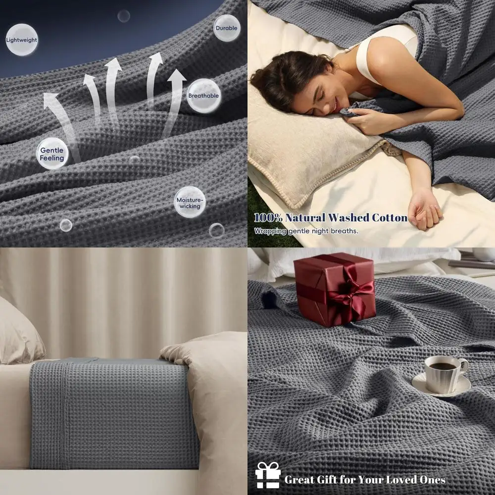 

Queen Size Cotton Waffle Weave Blanket - Lightweight, Breathable, Moisture-Wicking Throw for Couch, Ideal for Layering, Machine