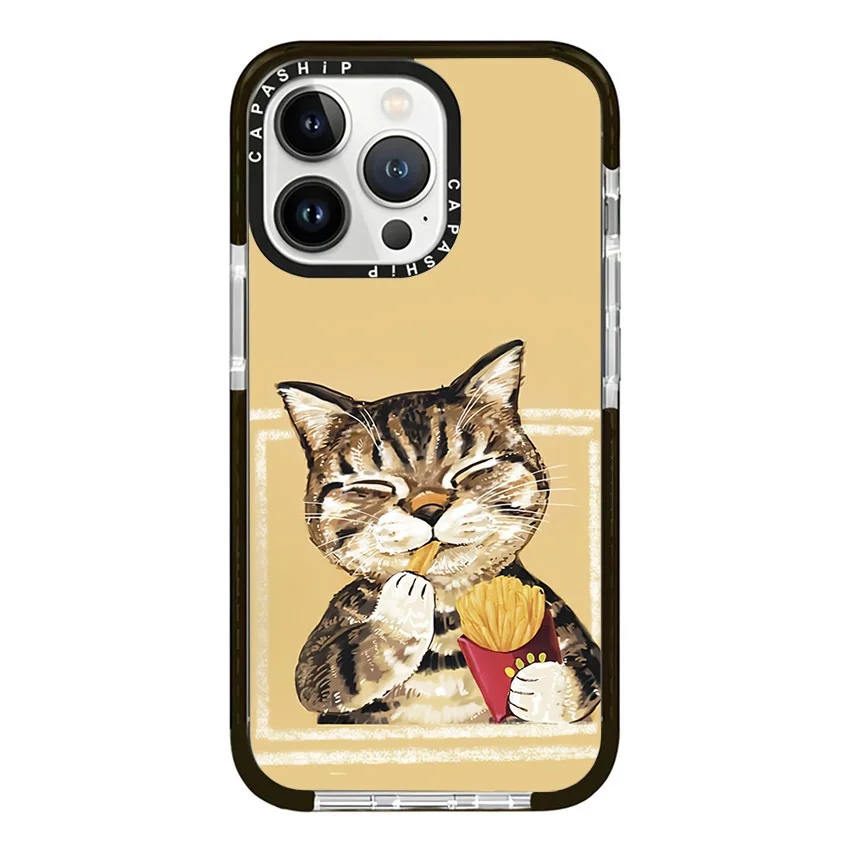 Cute Cartoon Cat Eating Food Case For iPhone 15 14 13 12 11 Pro X XS XR Max 7 8 Plus SE 2020 2022 Soft TPU Shockproof Back Cover