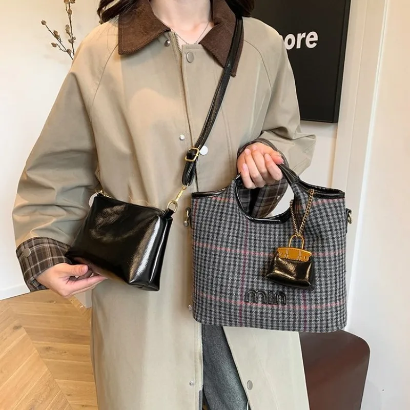 

Новая женская винтажная сумка-ведро с узором «гусиная лапка», элегантная сумка через плечо для повседневного использования и работы