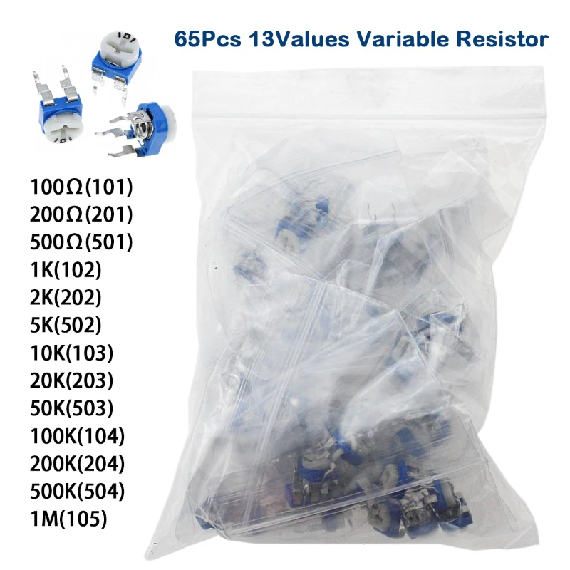 65 قطعة مقياس الجهد بالتشذيب RM065 مقاومة قابلة للتعديل 100R-1M الجهد 1K 5K 10K 20K 50K 100K 500K 1M المقاومات المتغيرة #1